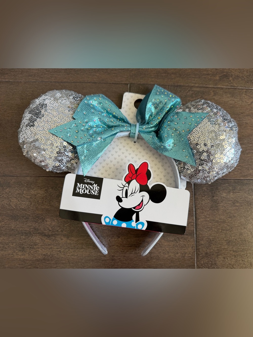 Disney Sequin Minnie Ears Headband with Teal Bow